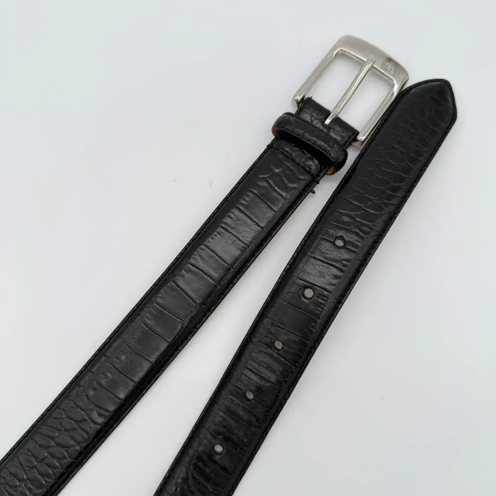 Polo Ralph Lauren Black Croc Embossed Leather Belt Solid Brass Buckle Size 38